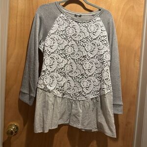 Hannah Gray and White Lace Tunic